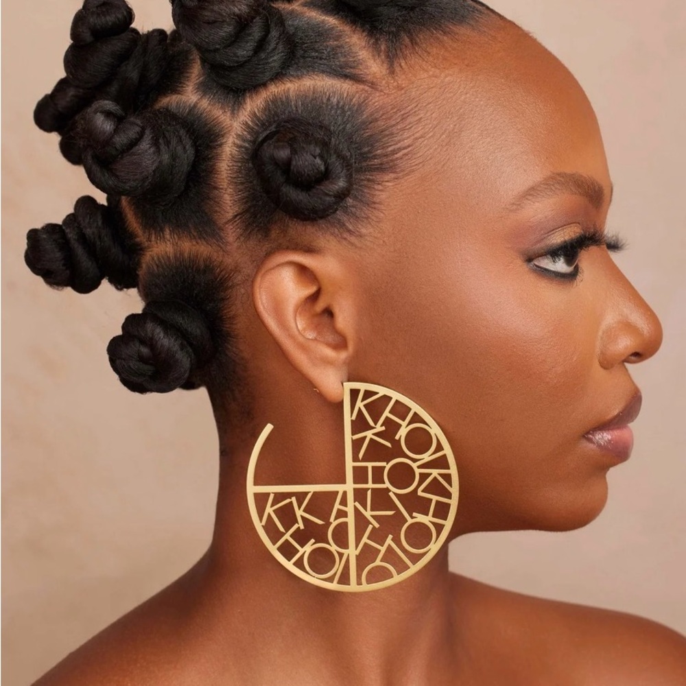 Gold Logo Cutout Half-Moon Hoop Earrings